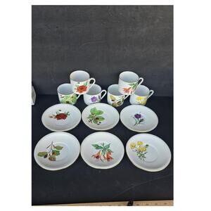 Arzberg Porcelain Cups & Saucers Set of 6 Floral Botanical Gold Rim Germany